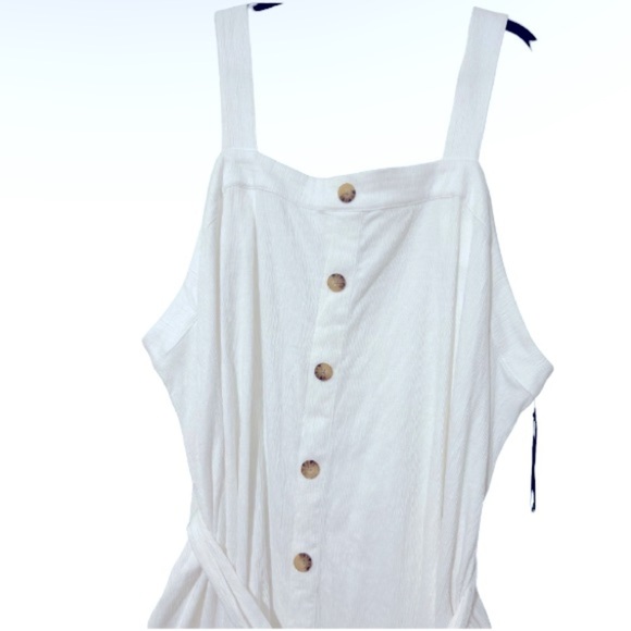 Plus Size Stretchy Sleeveless Button Front Belted Sun Midi Dress with Pockets 4X - Picture 3 of 4